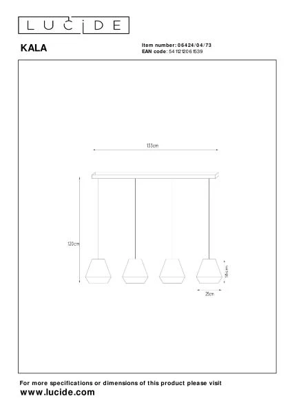 Lucide KALA - Suspension - 4xE14 - Taupe - technique